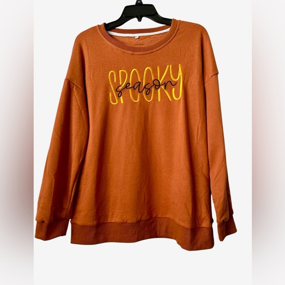 Halloween “Spooky” Burnt Orange Large Long Sleeves Sweat Shirt - Picture 1 of 8